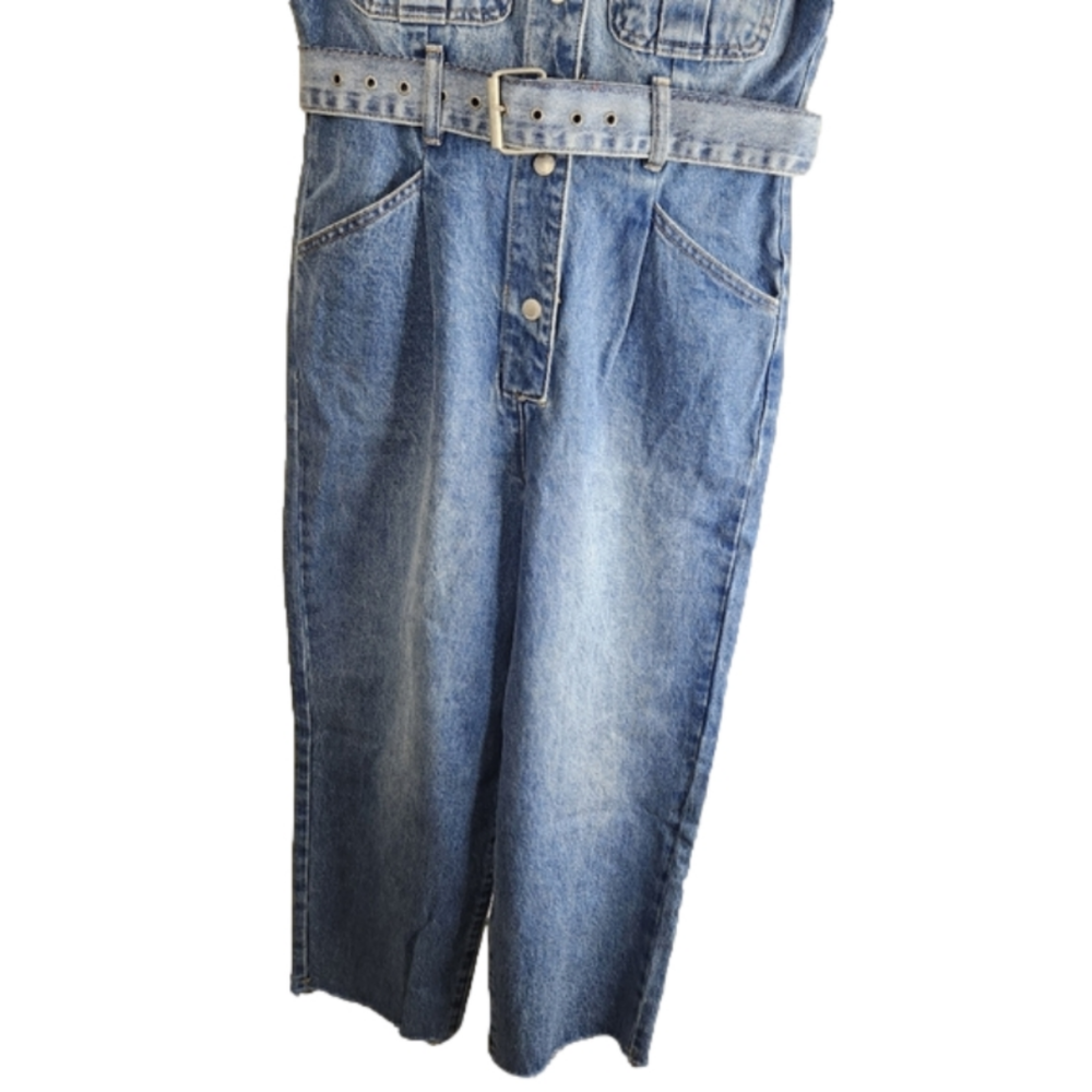 Blank NYC NWT Distressed Cropped Denim Jumpsuit Women's Size XSmall - Picture 7 of 13